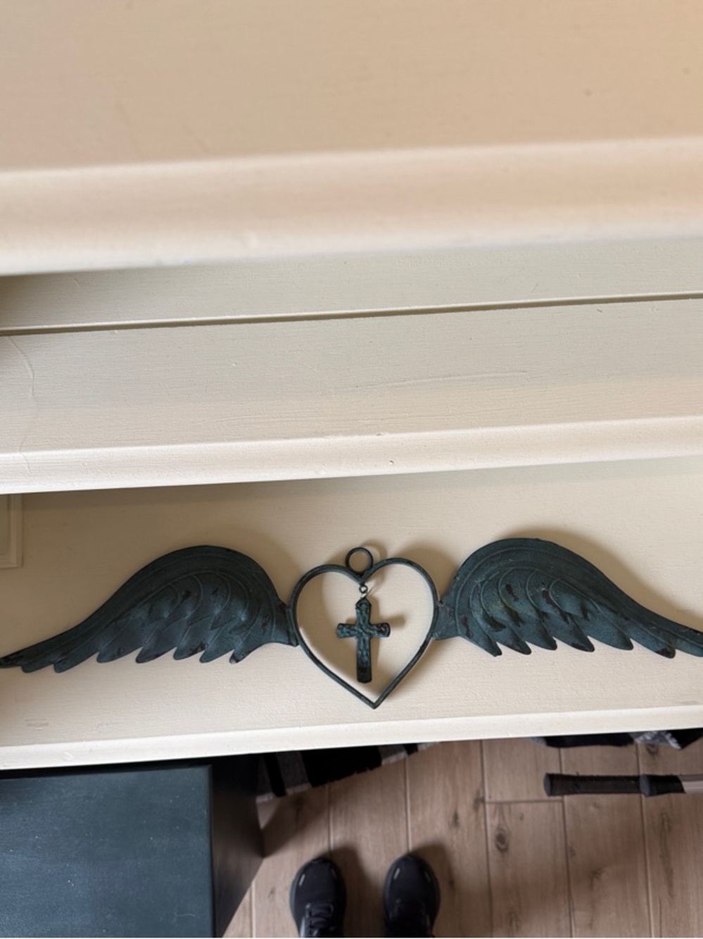 Artisan Teal Heart with Wings and Cross Metal Wall Accent